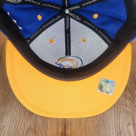 Mitchell Ness Los Angeles LA Rams Fitted 7 3/8 Hat Cap Blue Yellow NFL 100% Wool - Picture 8 of 11